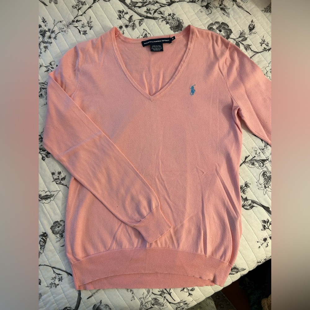 Vintage Ralph Lauren Sport lightweight v-neck sweater. Pink, pretty & classic!